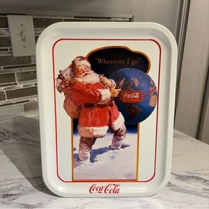 Vintage Coca Cola Holiday Serving tray Wherever I go Santa Claus serving tray